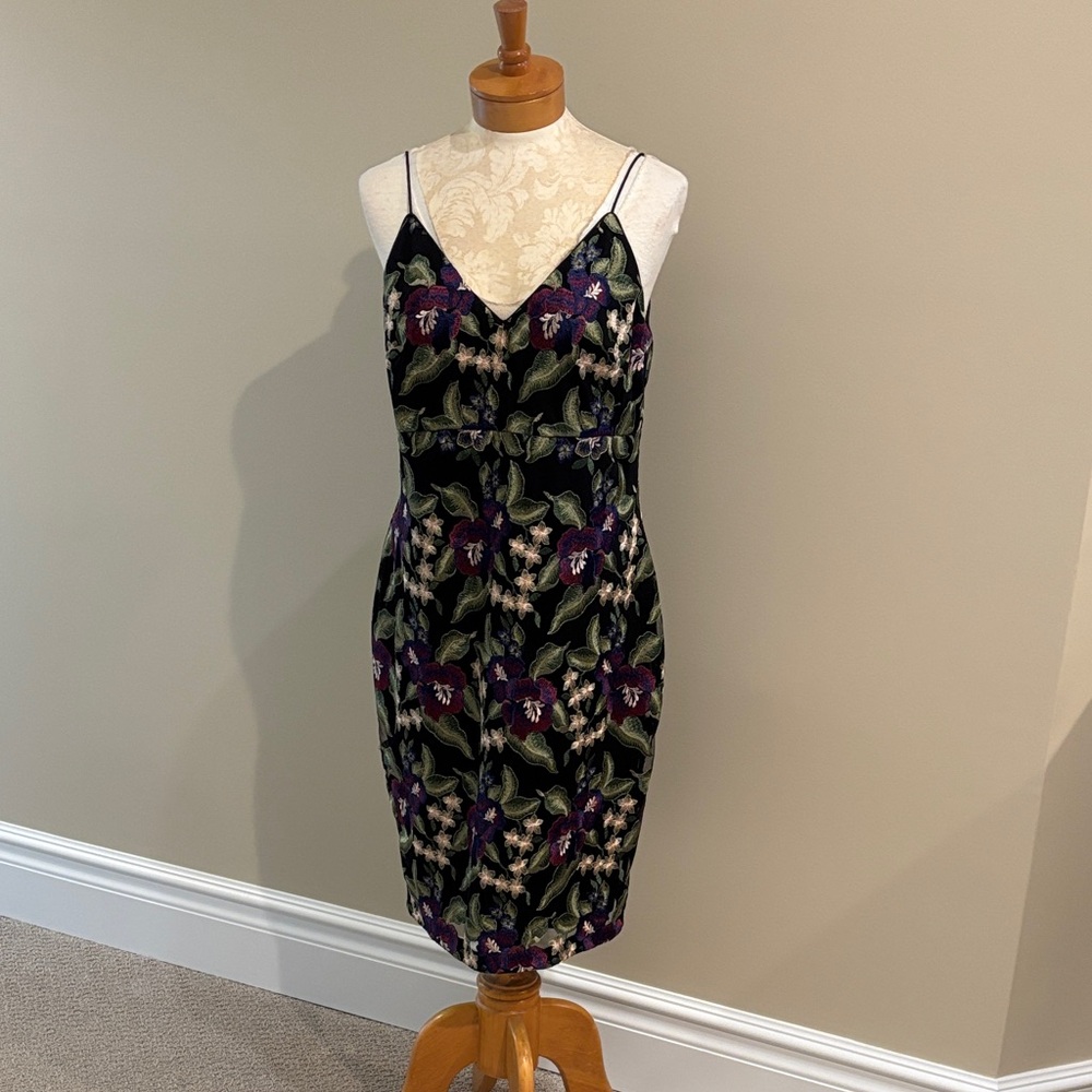 Calvin Klein Collection Black and Purple Floral Midi Dress